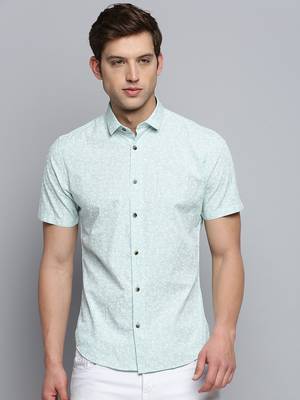 men's short sleeves abstract sea green shirt 2