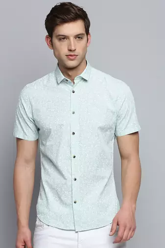men's short sleeves abstract sea green shirt