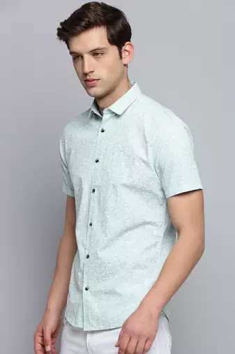 men's short sleeves abstract sea green shirt