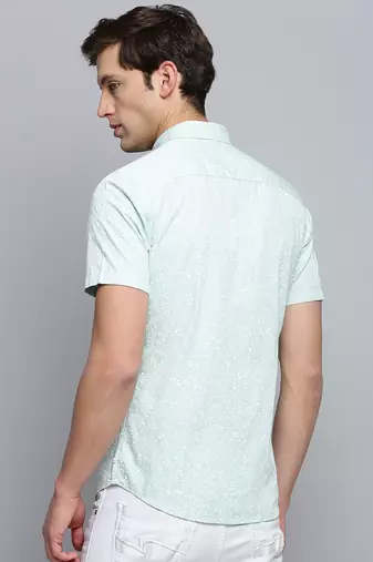 men's short sleeves abstract sea green shirt