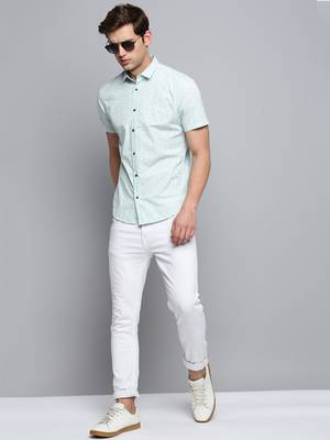 men's short sleeves abstract sea green shirt 5