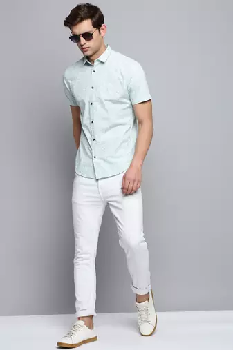 men's short sleeves abstract sea green shirt