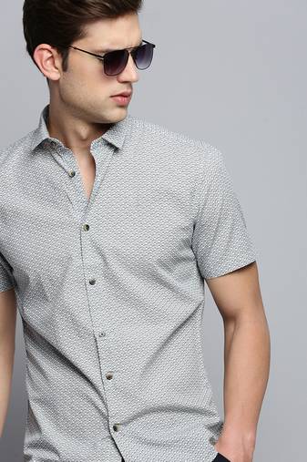 men's short sleeves geometric white shirt