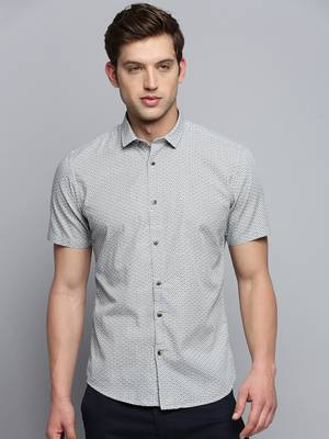 men's short sleeves geometric white shirt 2