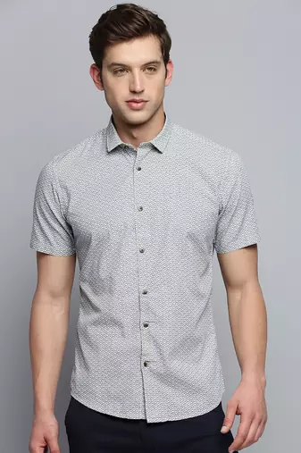 men's short sleeves geometric white shirt