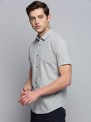 men's short sleeves geometric white shirt 3