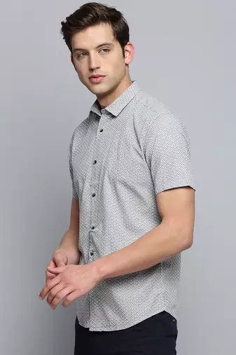 men's short sleeves geometric white shirt
