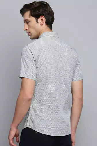 men's short sleeves geometric white shirt