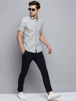 men's short sleeves geometric white shirt 5