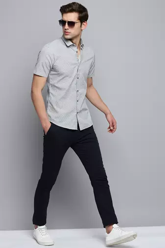 men's short sleeves geometric white shirt