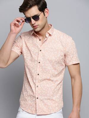 men's short sleeves floral peach shirt 1