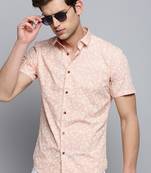 men's short sleeves floral peach shirt