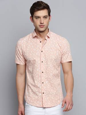 men's short sleeves floral peach shirt 2