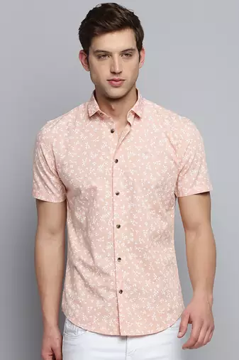 men's short sleeves floral peach shirt