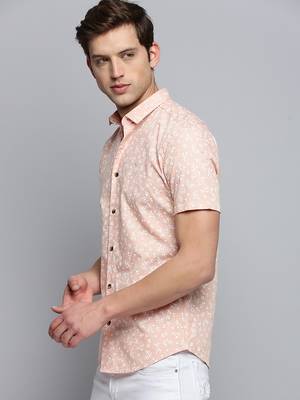 men's short sleeves floral peach shirt 3