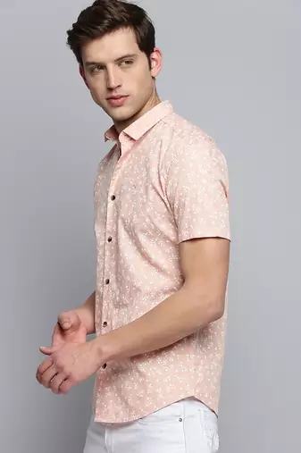 men's short sleeves floral peach shirt