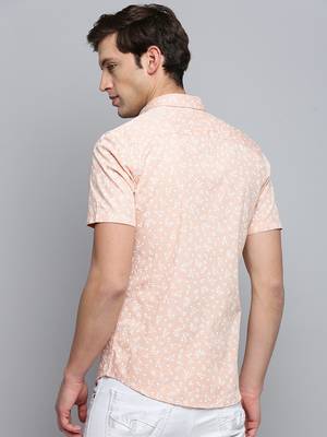 men's short sleeves floral peach shirt 4