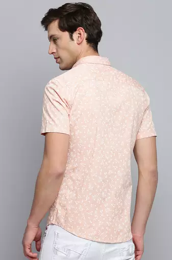 men's short sleeves floral peach shirt