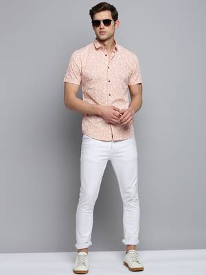 men's short sleeves floral peach shirt 5