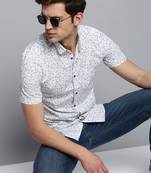 men's short sleeves floral white shirt