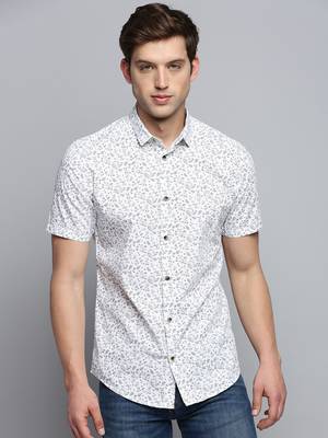 men's short sleeves floral white shirt 2