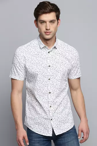 men's short sleeves floral white shirt