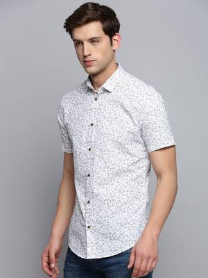 men's short sleeves floral white shirt 3
