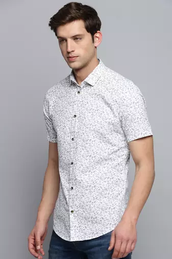men's short sleeves floral white shirt