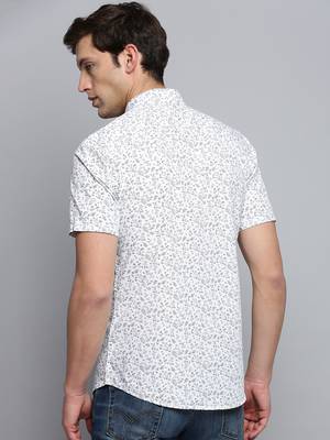 men's short sleeves floral white shirt 4