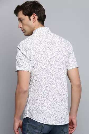 men's short sleeves floral white shirt