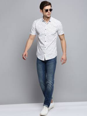 men's short sleeves floral white shirt 5