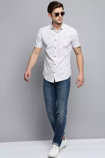 men's short sleeves floral white shirt