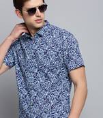 men's short sleeves abstract navy blue shirt