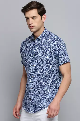 men's short sleeves abstract navy blue shirt