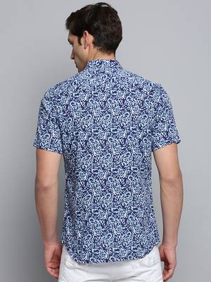 men's short sleeves abstract navy blue shirt 4