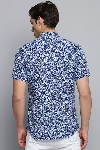 men's short sleeves abstract navy blue shirt