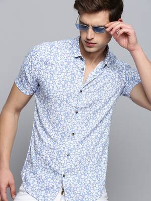men's short sleeves floral blue shirt 1