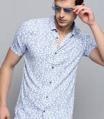 men's short sleeves floral blue shirt