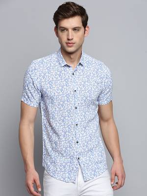 men's short sleeves floral blue shirt 2