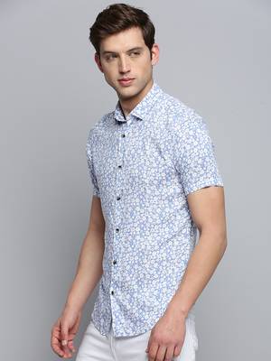 men's short sleeves floral blue shirt 3