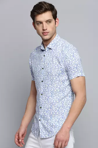 men's short sleeves floral blue shirt
