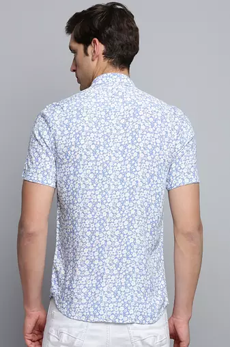 men's short sleeves floral blue shirt