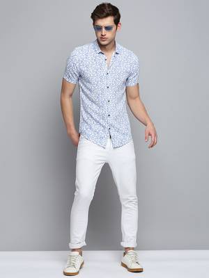 men's short sleeves floral blue shirt 5