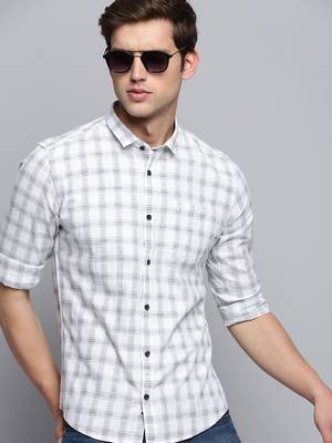 men's long sleeves tartan checks white shirt 1