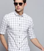 men's long sleeves tartan checks white shirt