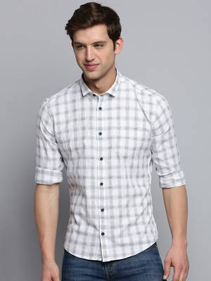 men's long sleeves tartan checks white shirt 2