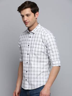 men's long sleeves tartan checks white shirt 3