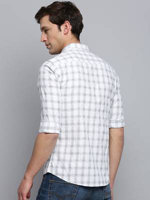 men's long sleeves tartan checks white shirt 4
