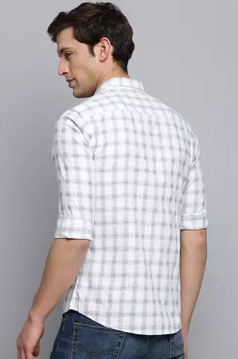 men's long sleeves tartan checks white shirt