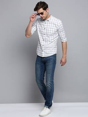 men's long sleeves tartan checks white shirt 5